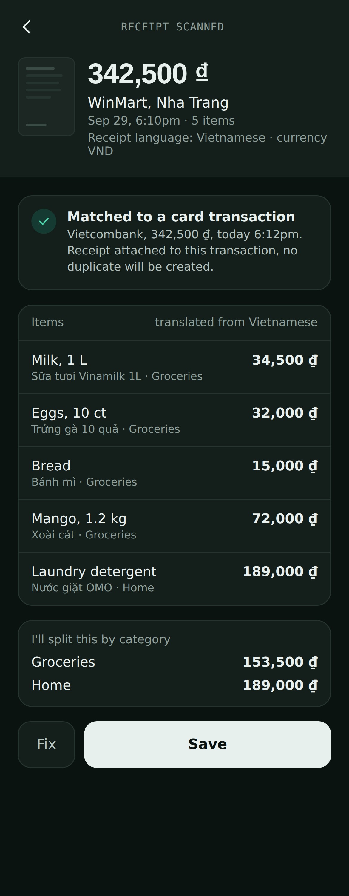Pocket CFO — a Vietnamese receipt recognized and translated